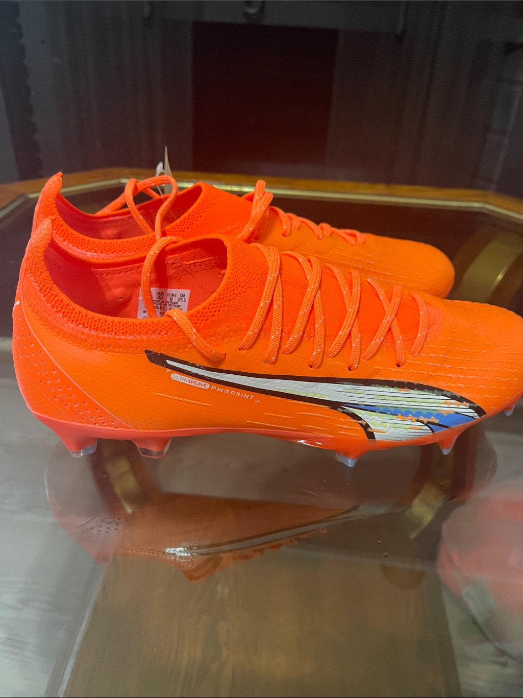 Puma Neon Orange Soccer Cleats With Iridescent Logo